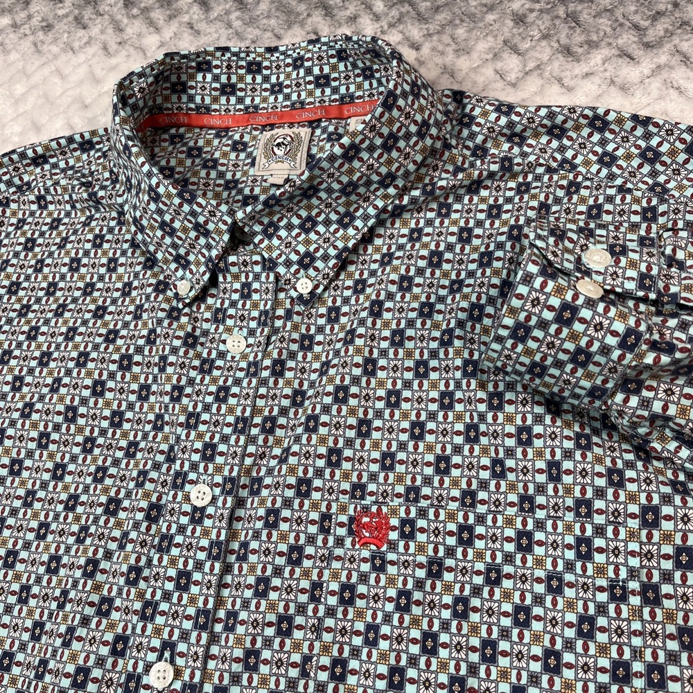 Cinch Shirt Mens 2XL Blue Geometric Chili's Tile Long Sleeve Button Western